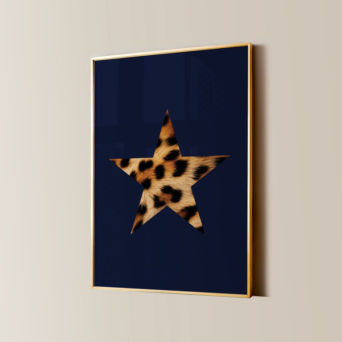 Leopard Star on Navy Bold Modern Animal Spotted Graphic Poster