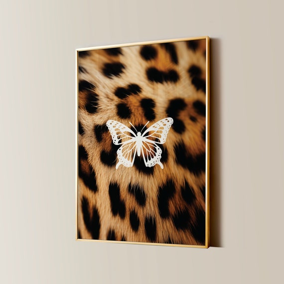 Trendy Leopard Print Retro Butterfly Cheetah Poster Funky Y2k Aesthetic Living Room Apartment Decor Vintage Luxury Bedroom Wall Art