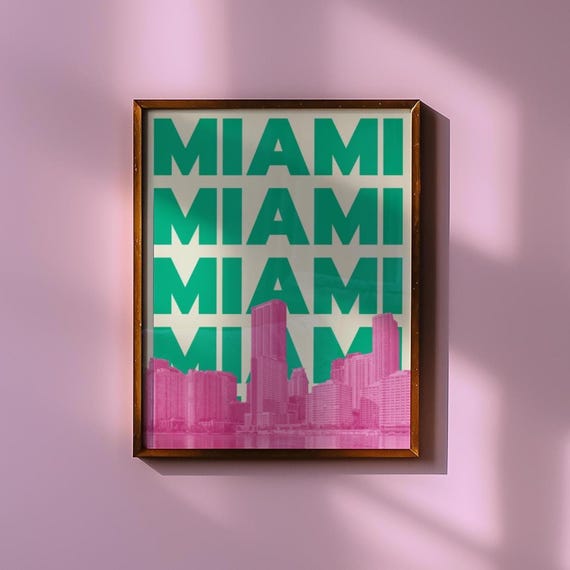 Miami Travel Poster, Florida Skyline Print