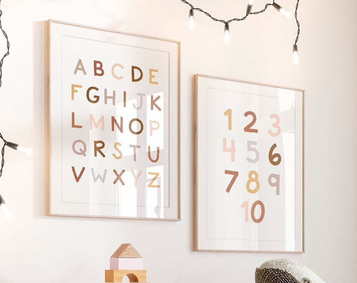 Boho Alphabet And Numbers Poster Set For Kids Nursery Room Decor