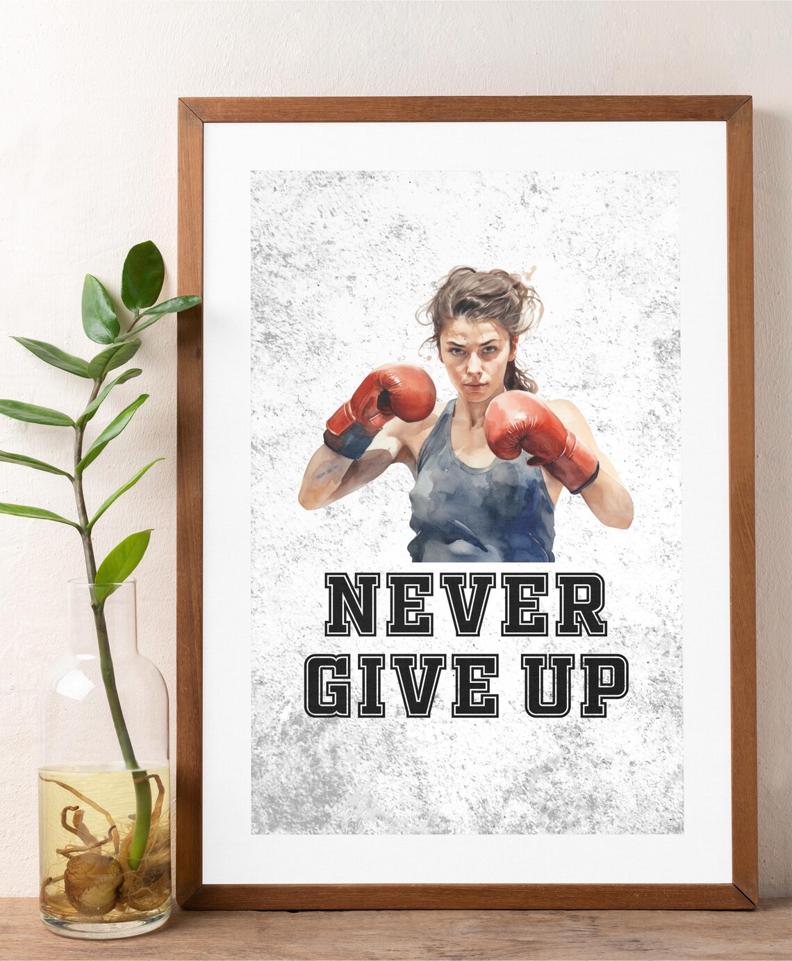 Never Give Up Woman Boxer Red Gloves Sports Motivational Print - Image 4