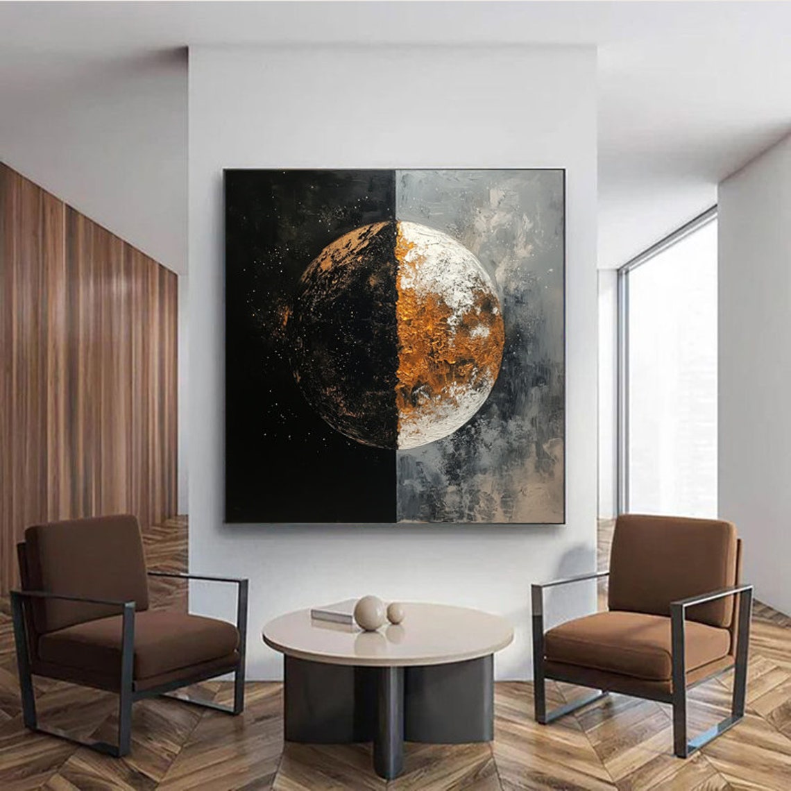 Black Gold Earth Planet Abstract Celestial Space Art Painting Poster - Image 2