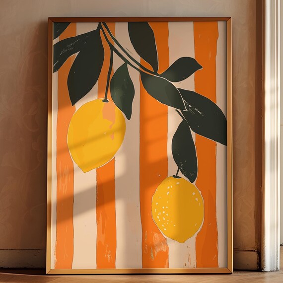Farmhouse Kitchen Art Painting Cute Lemon Poster Lemons Wall Art Kitchen Prints Trendy Food Art Retro Kitchen Art Fruit Wall Art Decor
