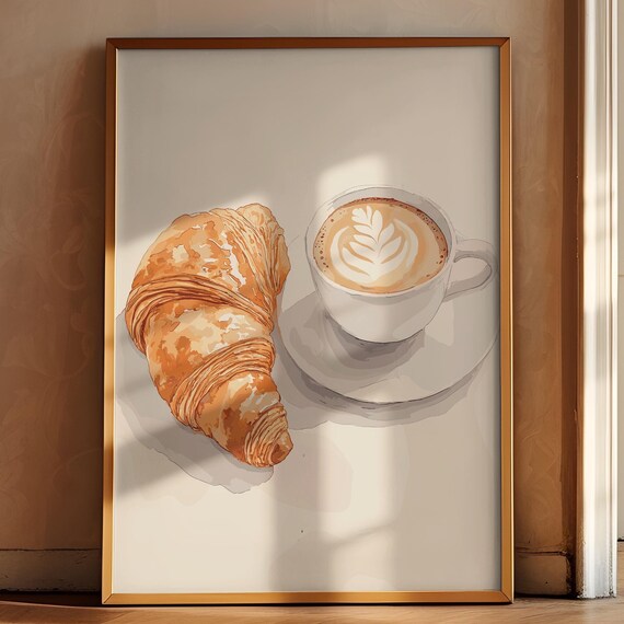 Breakfast Vintage Poster Croissant Coffee Print Breakfast Wall Art Kitchen Trendy Print Farmhouse Kitchen Posters Retro Kitchen Decor