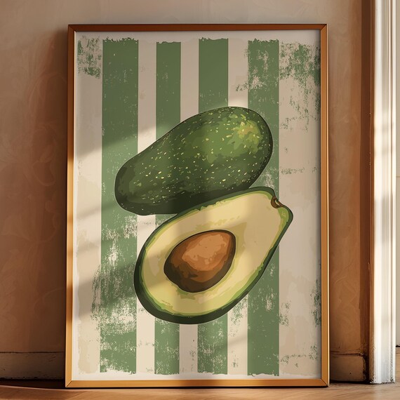 Retro Avocado Print Avocado Wall Art Kitchen Drawing Trendy Poster Art Farmhouse Kitchen Painting Vintage Kitchen Art Fruit Wall Decor