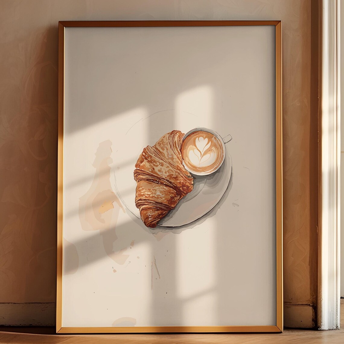 Croissant And Coffee Art Breakfast Vintage Print Breakfast Wall Art Kitchen Trendy Poster Farmhouse Kitchen Posters Retro Kitchen Decor