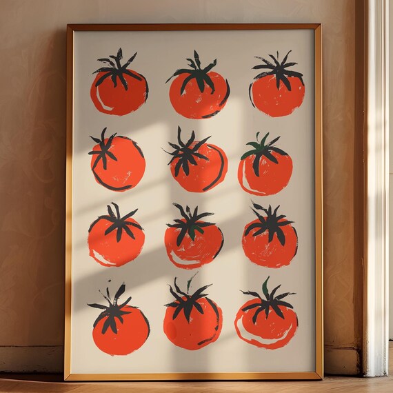 Trendy Tomato Food Poster Tomato Art Tomatoes Wall Decor Kitchen Drawing Farmhouse Kitchen Art Eclectic Kitchen Retro Kitchen Print
