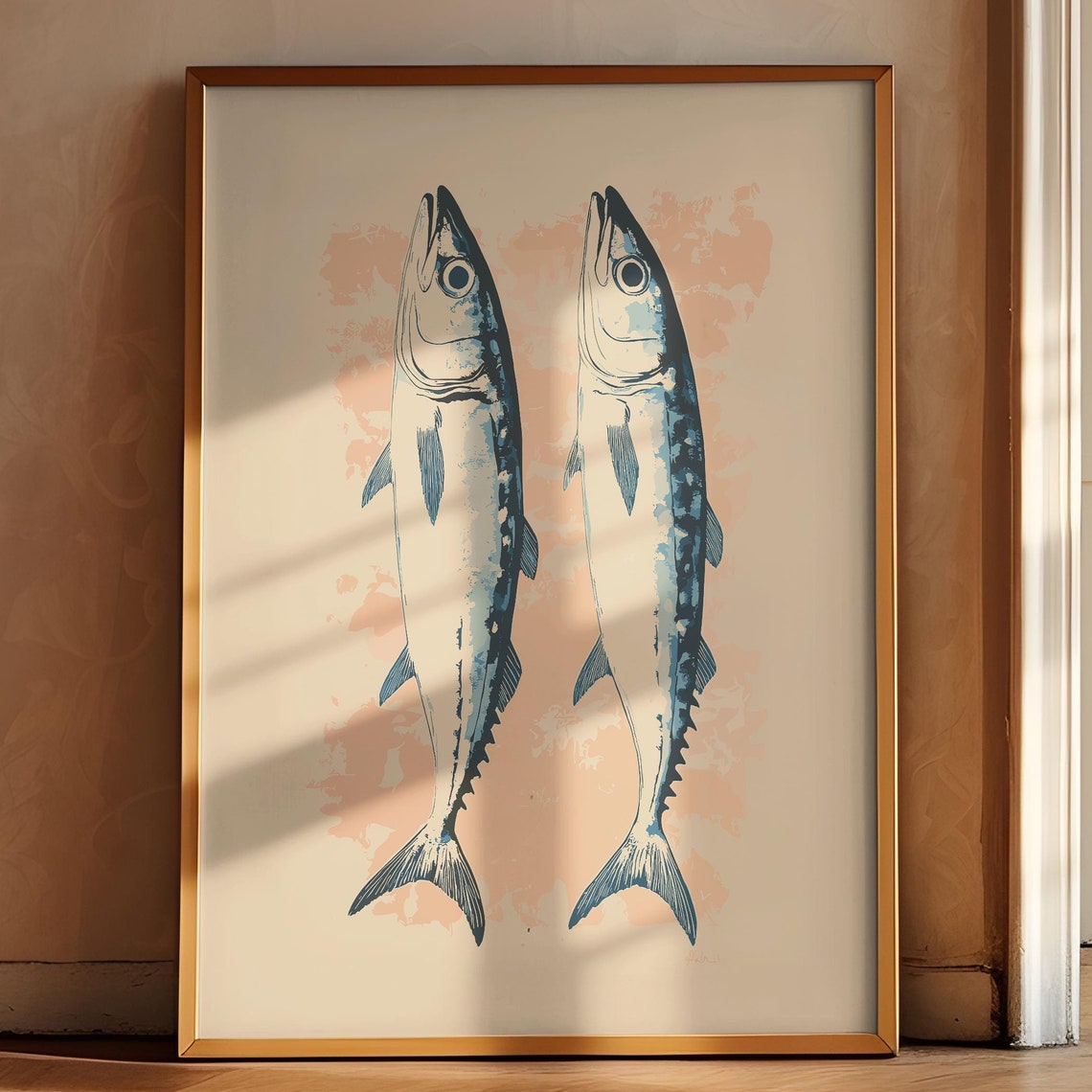 Mackerel Vintage Print Farmhouse Kitchen Art Painting Fish Wall Art Kitchen Poster Trendy Food Art Retro Kitchen Art Fish Wall Decor