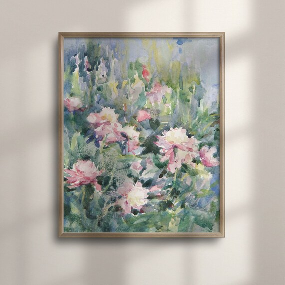 Fresh Pink Spring Flowers Loose Watercolor Garden Blooms Poster