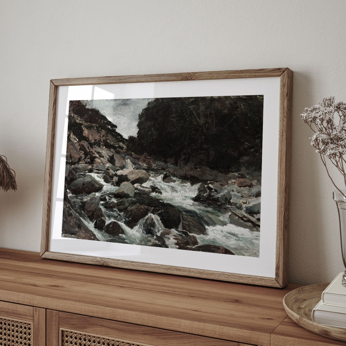 Rushing Mountain Stream Over Rocks Vintage Rapids Painting Poster - Image 4