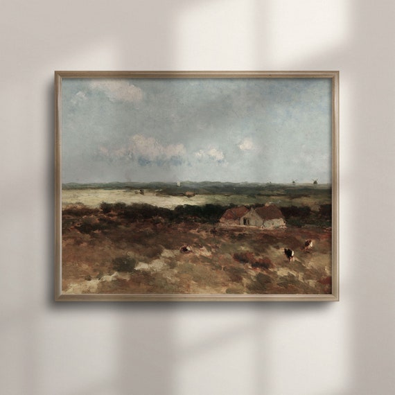 Rustic Wall Decor Antique Farmhouse Art Vintage Landscape Painting French Country Decor Countryside Print C16 186