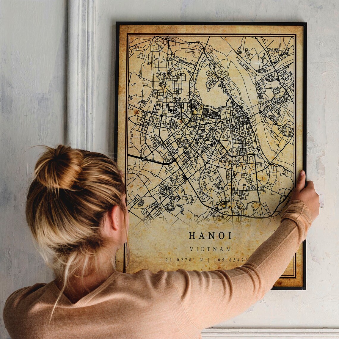 Hanoi Vintage Map Poster, Antique Rustic Travel Poster - Image 2