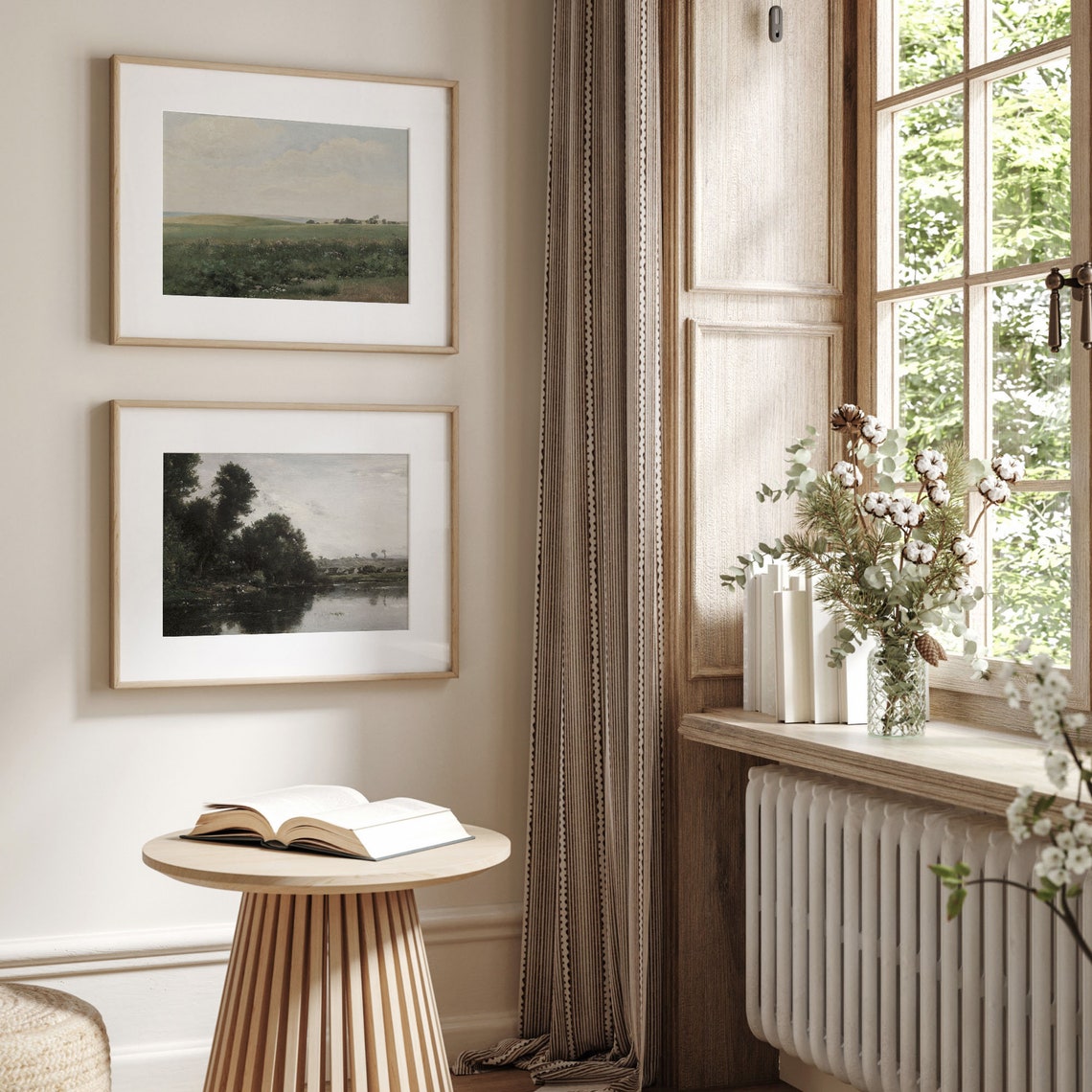 Quiet River with Dark Trees and Distant Village Vintage Poster - Image 3