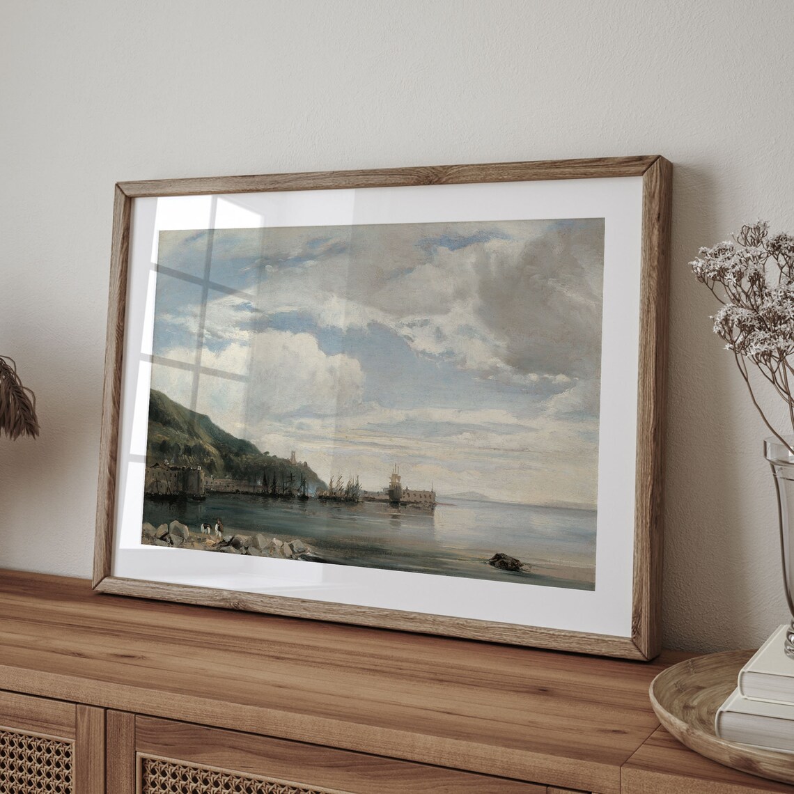 Antique Coastal Harbor Fort Sailboats Rocky Shore Vintage Seaside Painting Poster - Image 4