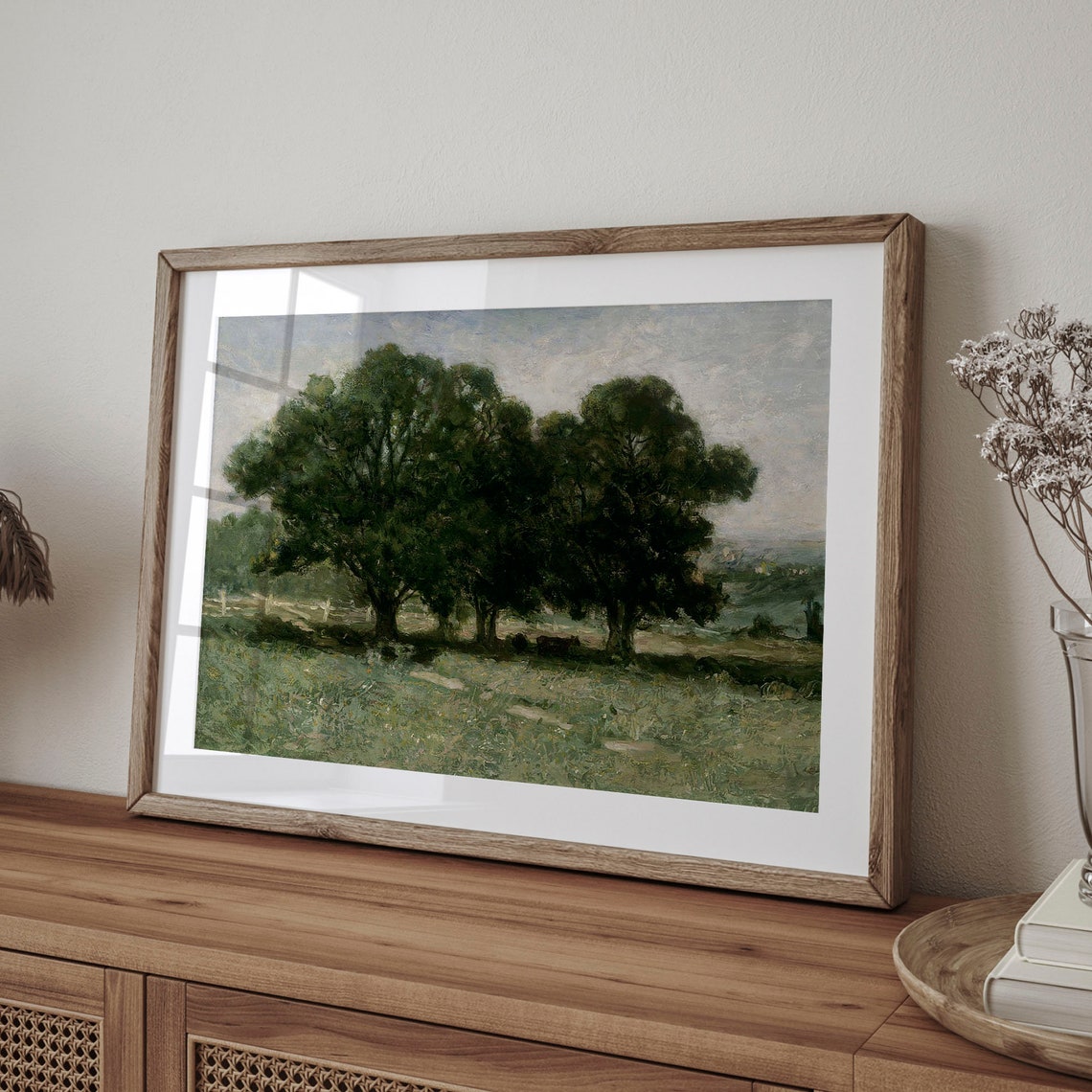 Green Pasture With Shading Trees And Cows Resting In A Meadow Print - Image 4