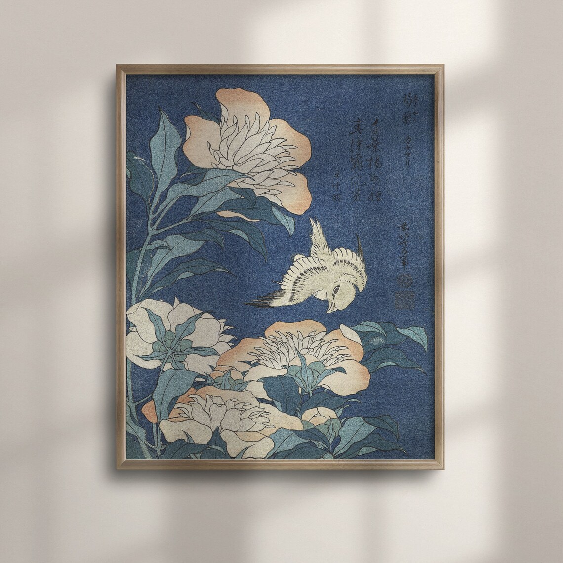 Katsushika Hokusai Canary and Peonies Ukiyo-E Art Print