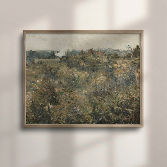 Minimalist Rustic Landscape Of Windswept Dark Vegetation And Pale Sky Poster