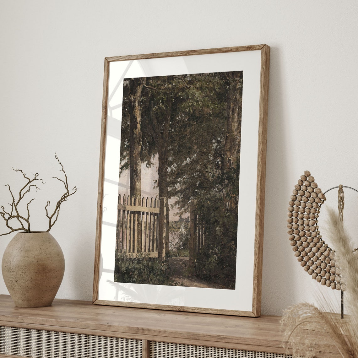 Rustic Garden Gate Picket Fence Tall Trees Vintage Painting Poster - Image 4