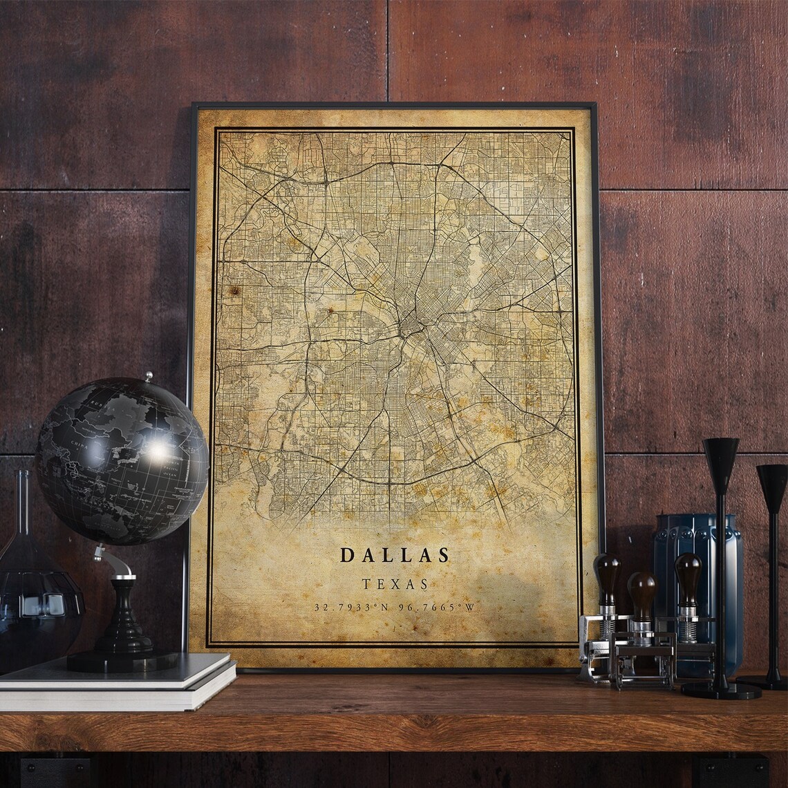Dallas Vintage Map Poster, Antique Rustic Style