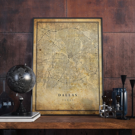 Dallas Vintage Map Poster, Antique Rustic Style