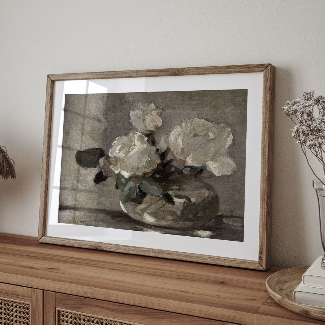 Vintage Roses Oil Painting Art Print, Neutral Floral - Image 4