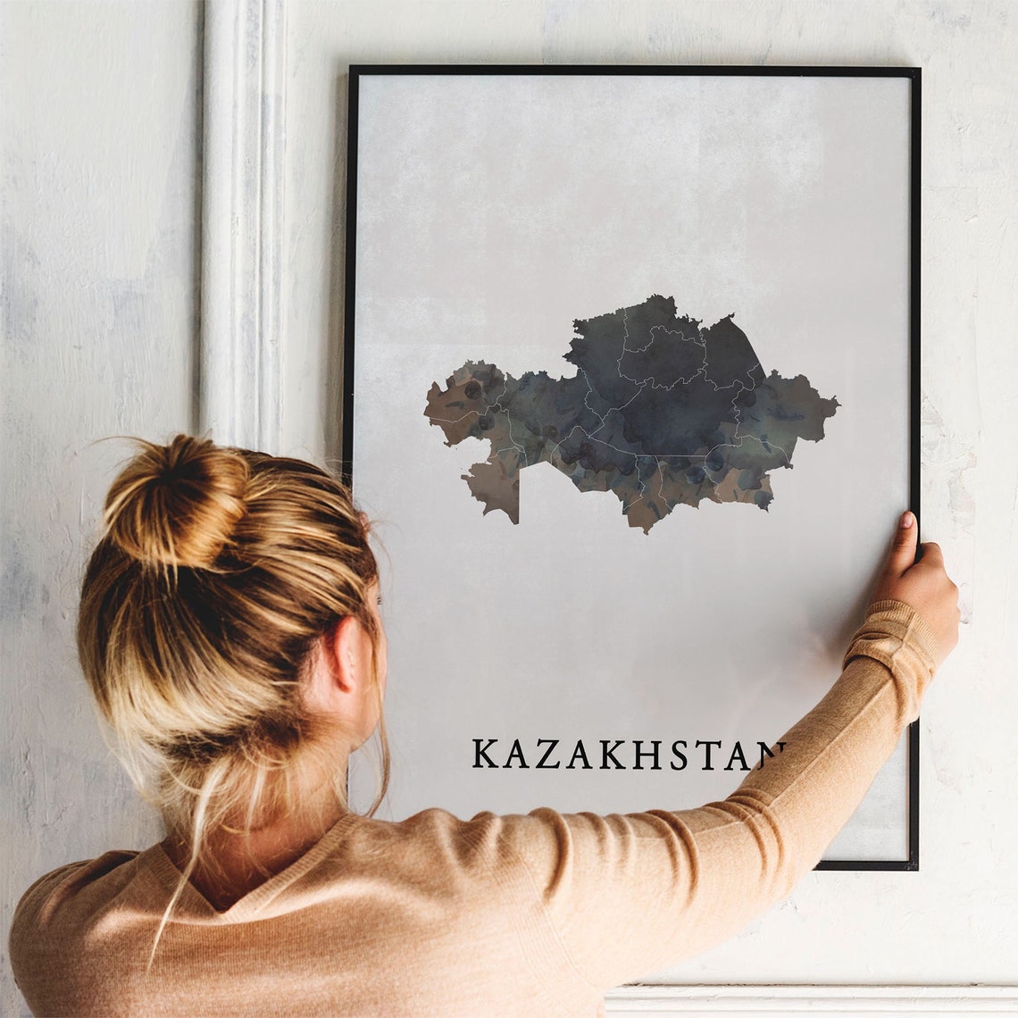 Kazakhstan Watercolor Country Map Minimalist Modern Wall Decor Poster - Image 3