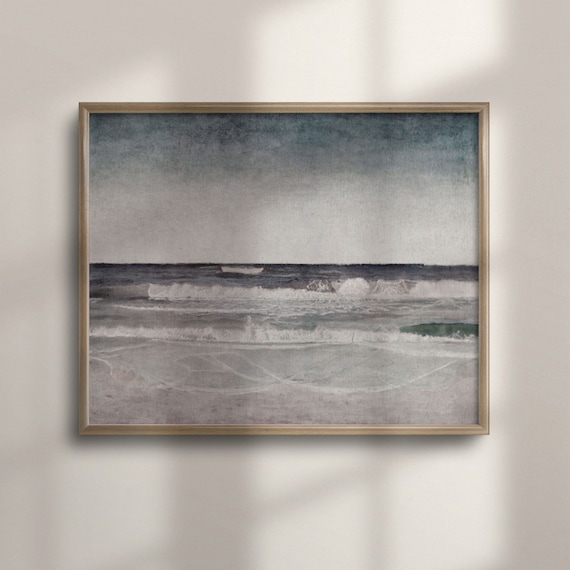 Muted Gray Blue Moody Ocean Waves Minimalist Seascape Wall Art