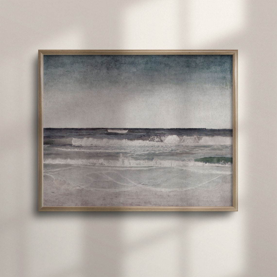 Muted Gray Blue Moody Ocean Waves Minimalist Seascape Wall Art