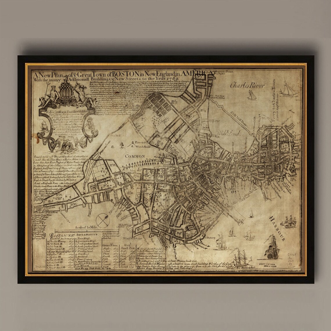 Old Boston Map 1769 Historic Boston Art Print