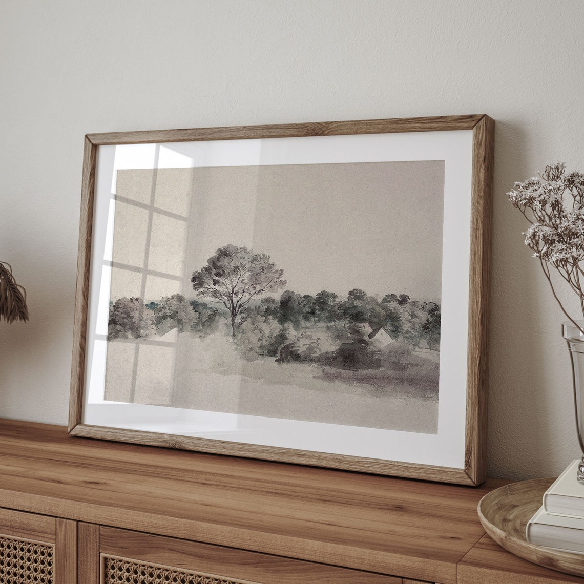 Soft Neutral Tree Meadow Watercolor Antique Farmhouse Landscape Poster - Image 4