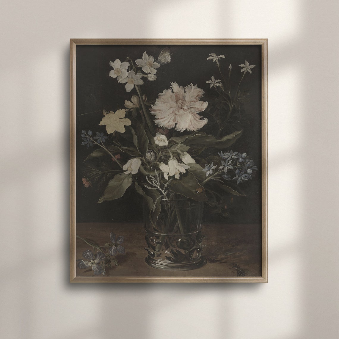 Dark Dutch Floral Still Life with White Flowers in a Glass Vase Poster