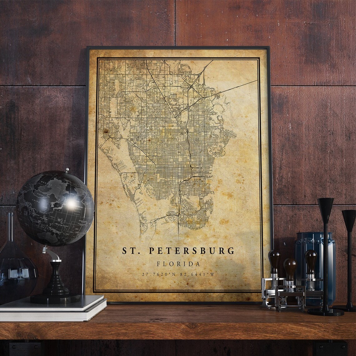St Petersburg Vintage Map Poster, Rustic Florida