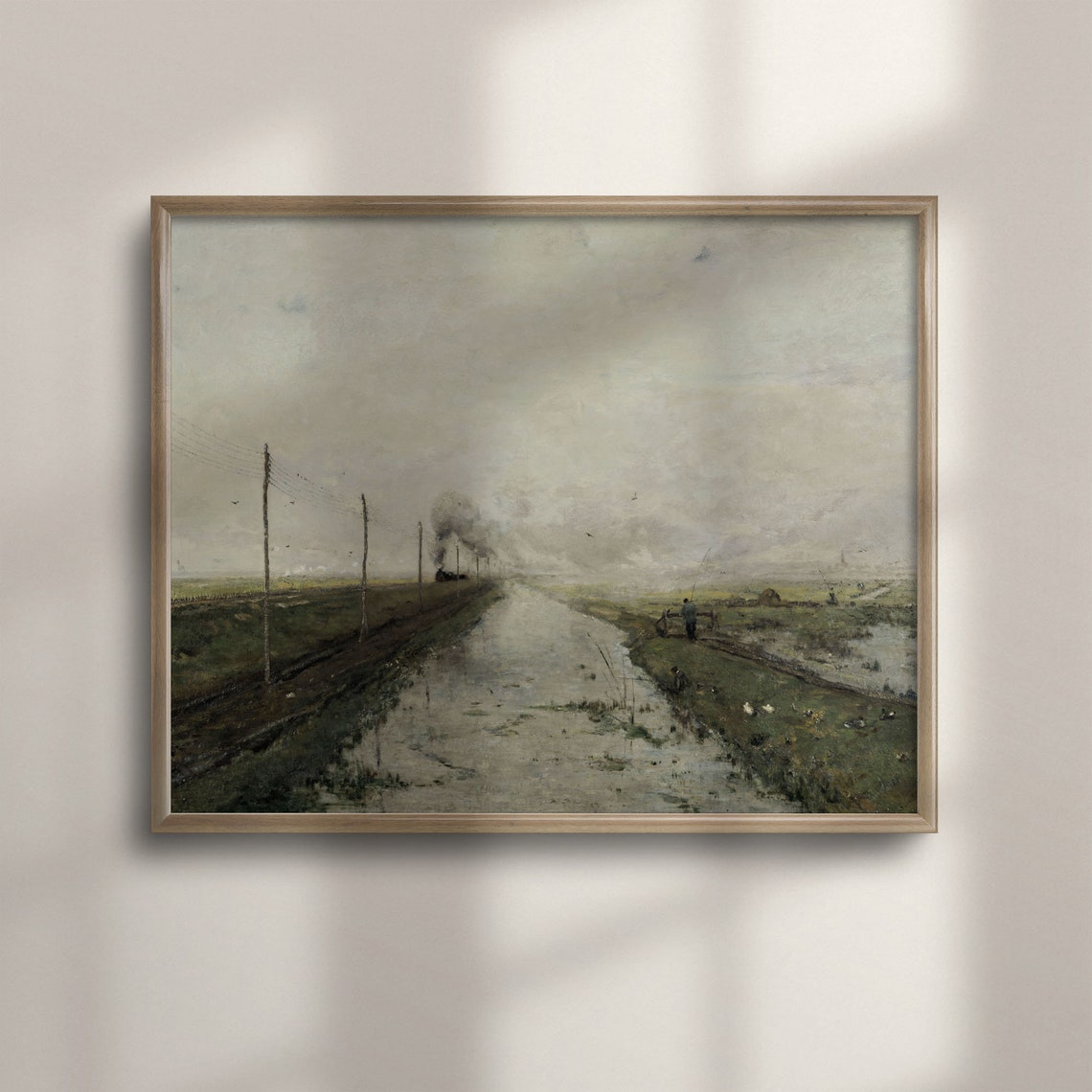 Antique Steam Train Crossing A Misty Flooded Countryside Road Print