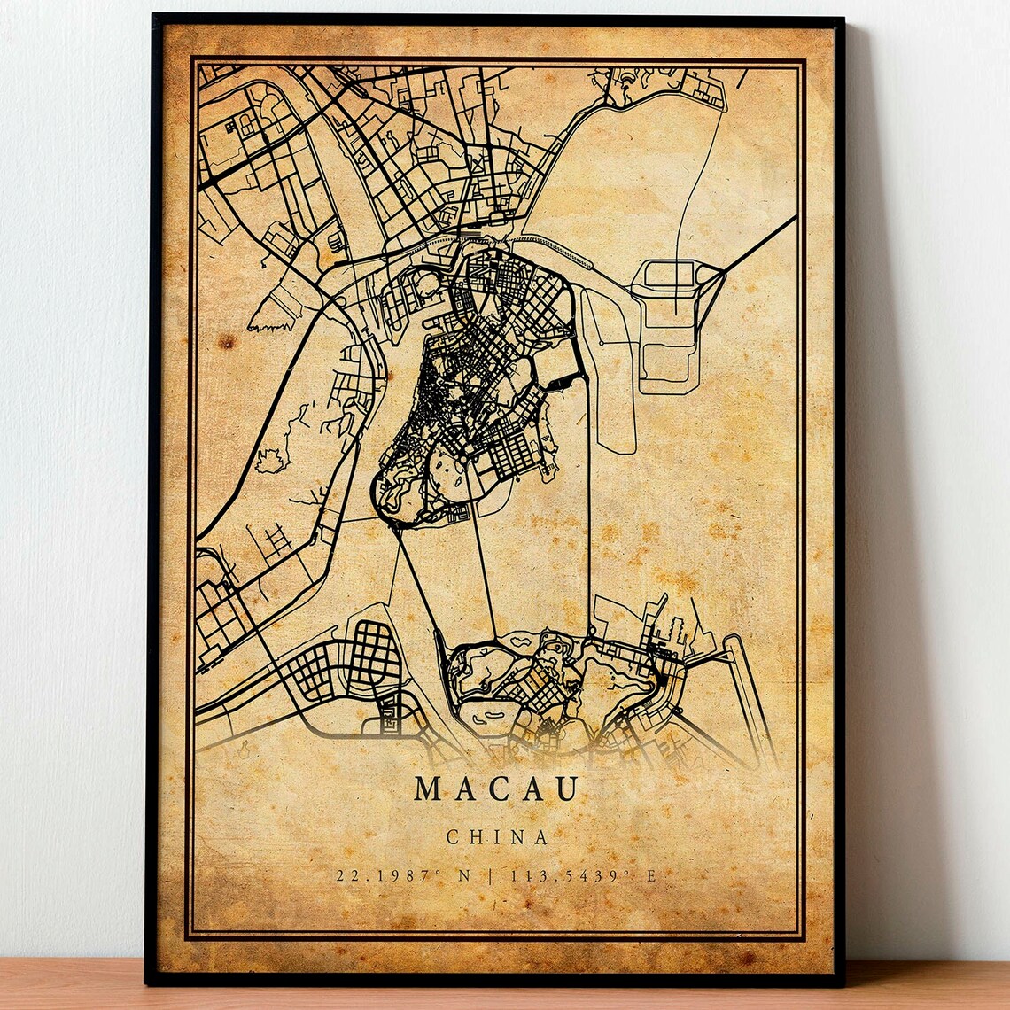 Macau China Vintage City Street Map Asian Harbor Travel Poster - Image 4