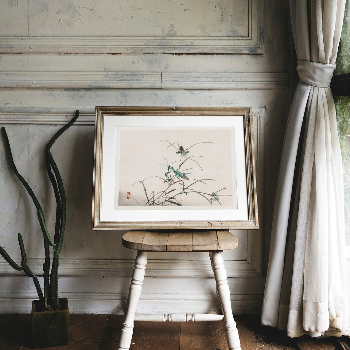 Grasshopper and Praying Mantis Vintage Animal Art Print - Image 4