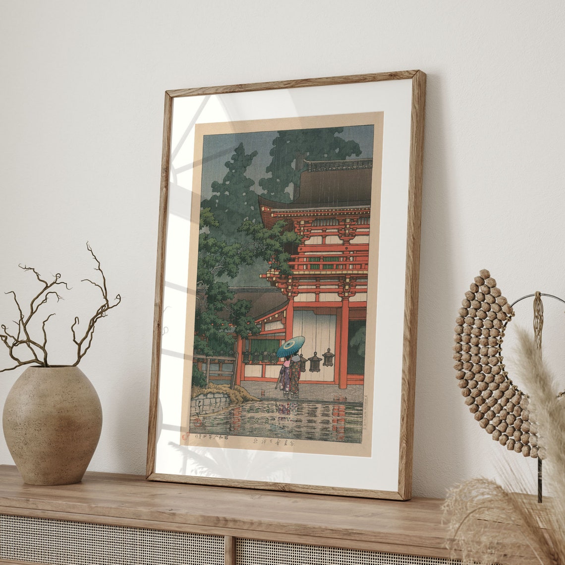 Kasuga Shrine Nara Kawase Hasui Woodblock Rain Red Temple Art Poster - Image 4