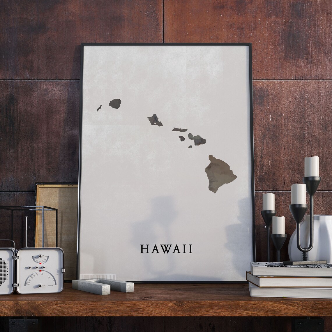 Hawaii Watercolor Island Map Minimalist Travel Poster Art Decor
