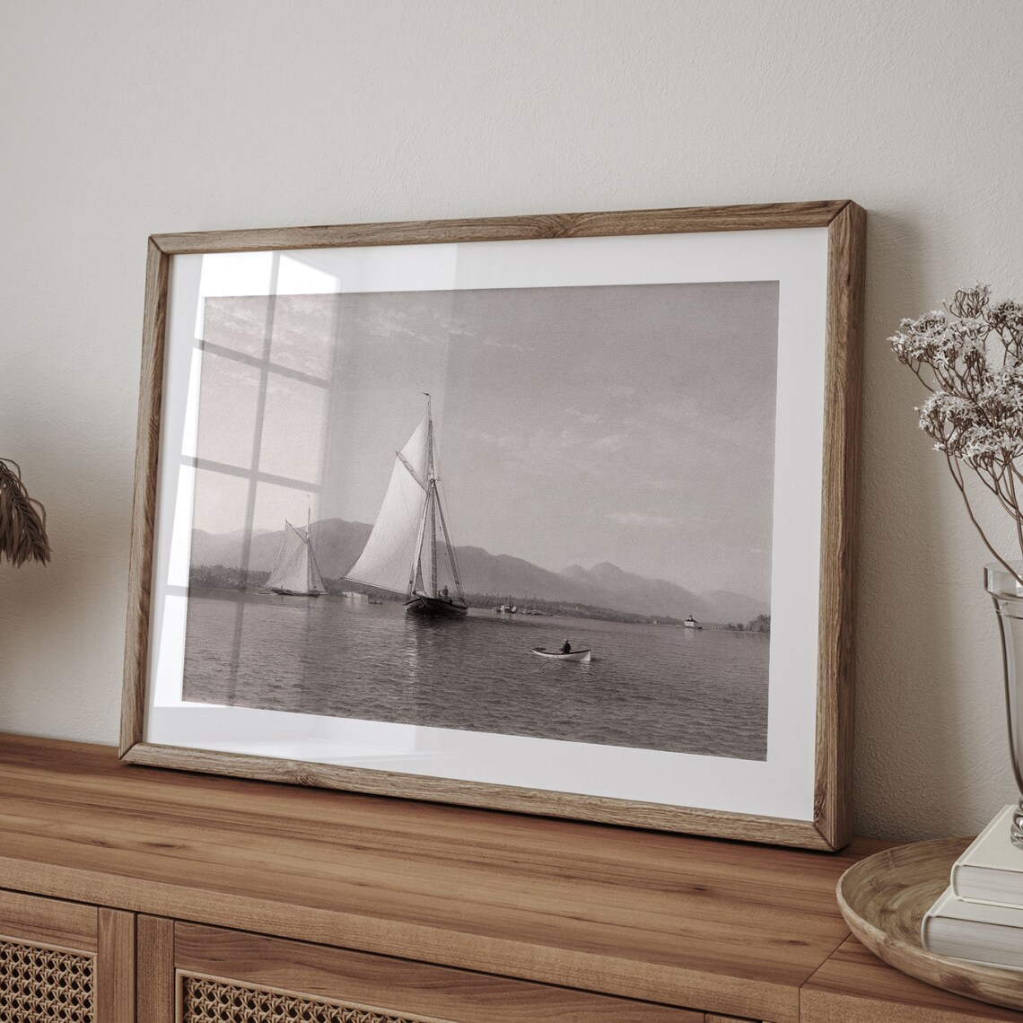 Sailboats on Calm Water Vintage Sepia Marine Painting Poster - Image 4