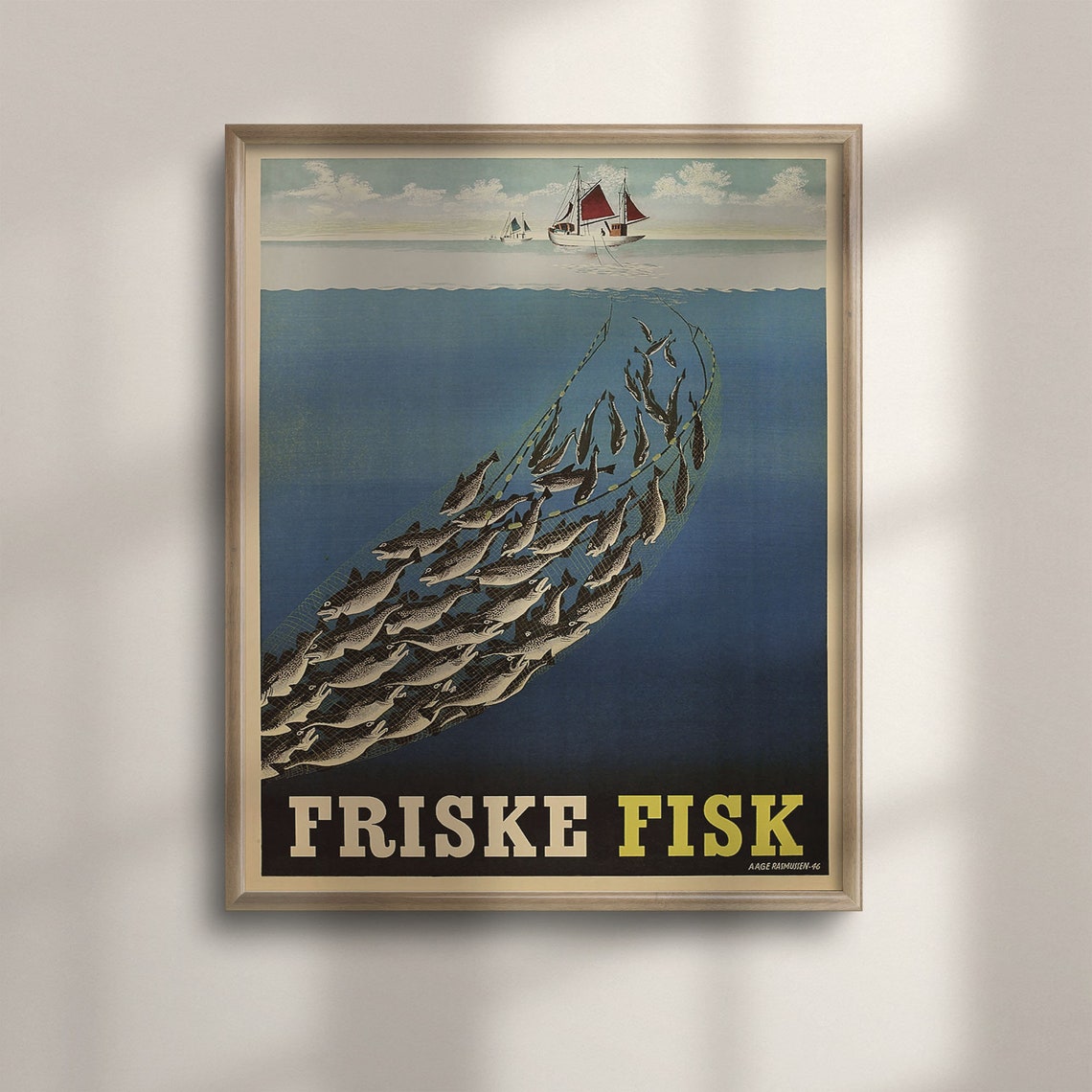 Friske Fisk Danish Fresh Fish Vintage Advertising Poster 1946
