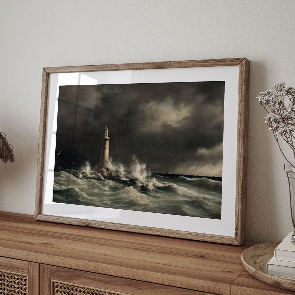 Stormy Lighthouse Seascape Oil Painting Moody Ocean Waves Nautical Poster - Image 4