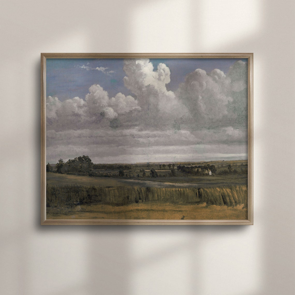Billowing Clouds Over Wheat Field Vintage Countryside Landscape Poster