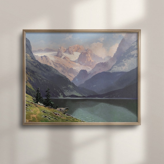 Rustic Mountain Landscape Oil Painting Vintage Nature Art Rustic Wall Decor Nature Inspired Artwork Landscape Art C16 222