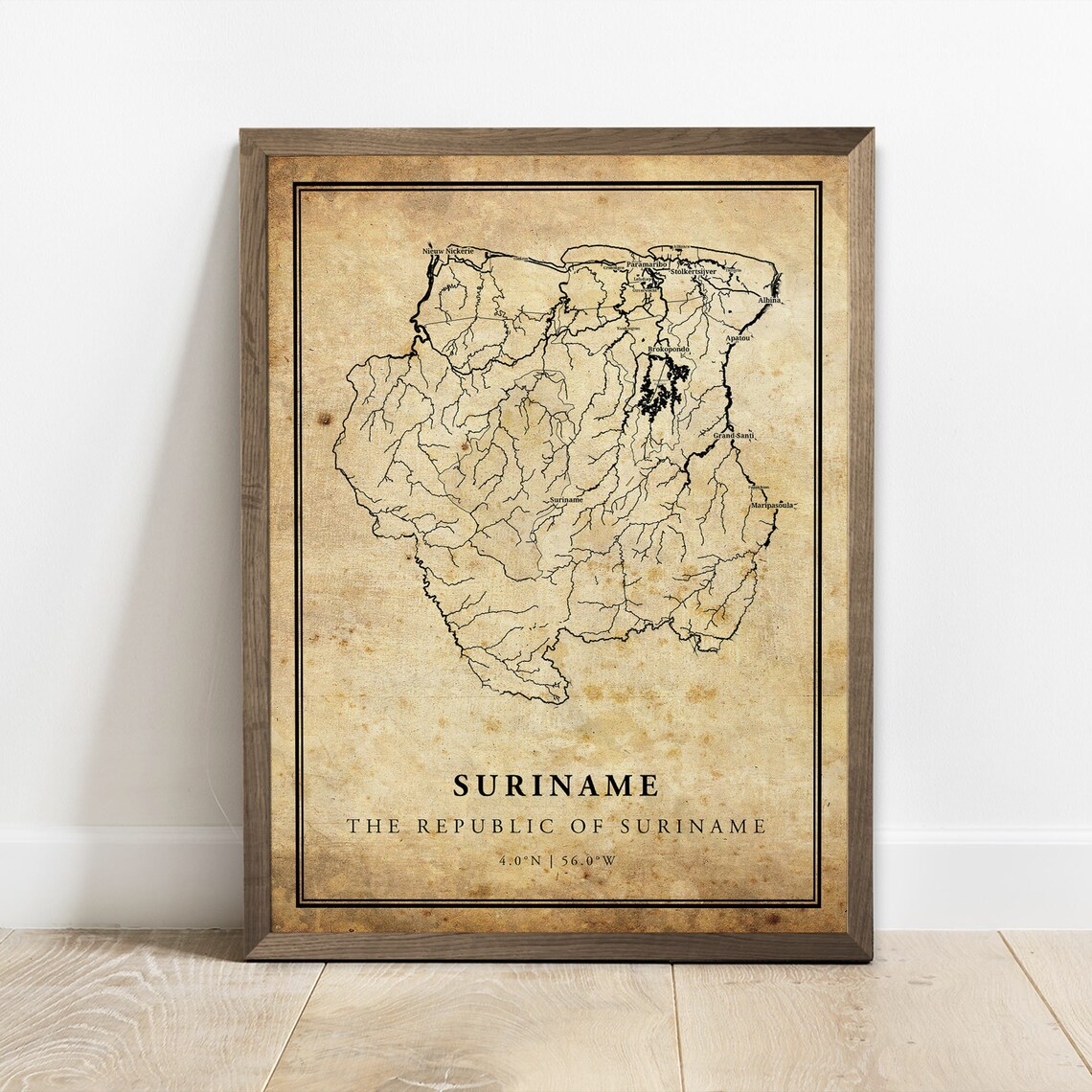 Suriname Street Map Vintage Country Road Map Aged Paper Art Poster