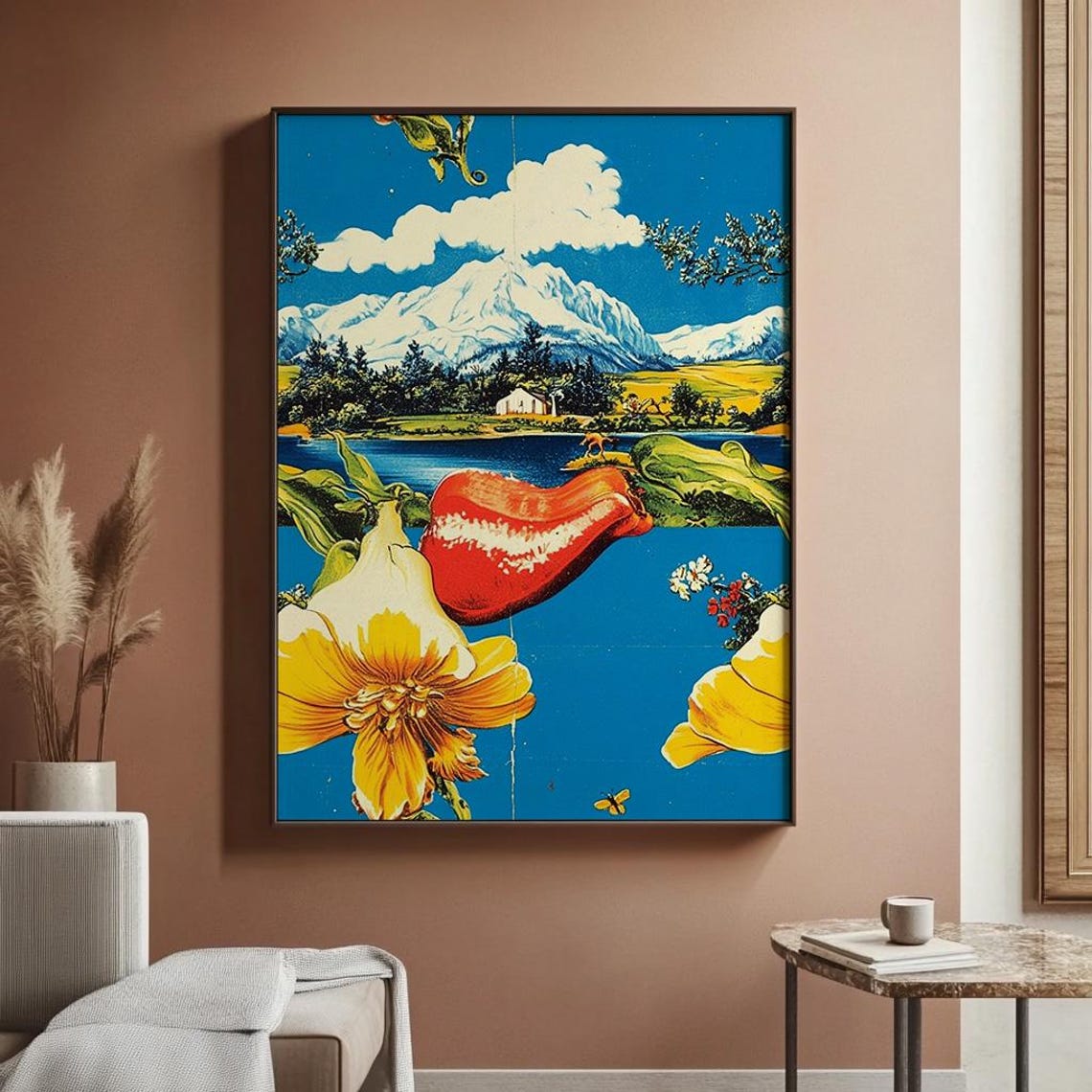 Surreal Retro Landscape Print Vintage Inspired Utopian Poster Bold Dreamlike 70s Wall Art - Image 3