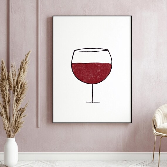 Minimalist Red Wine Glass Line Art Poster for Dining Room and Bar Decor