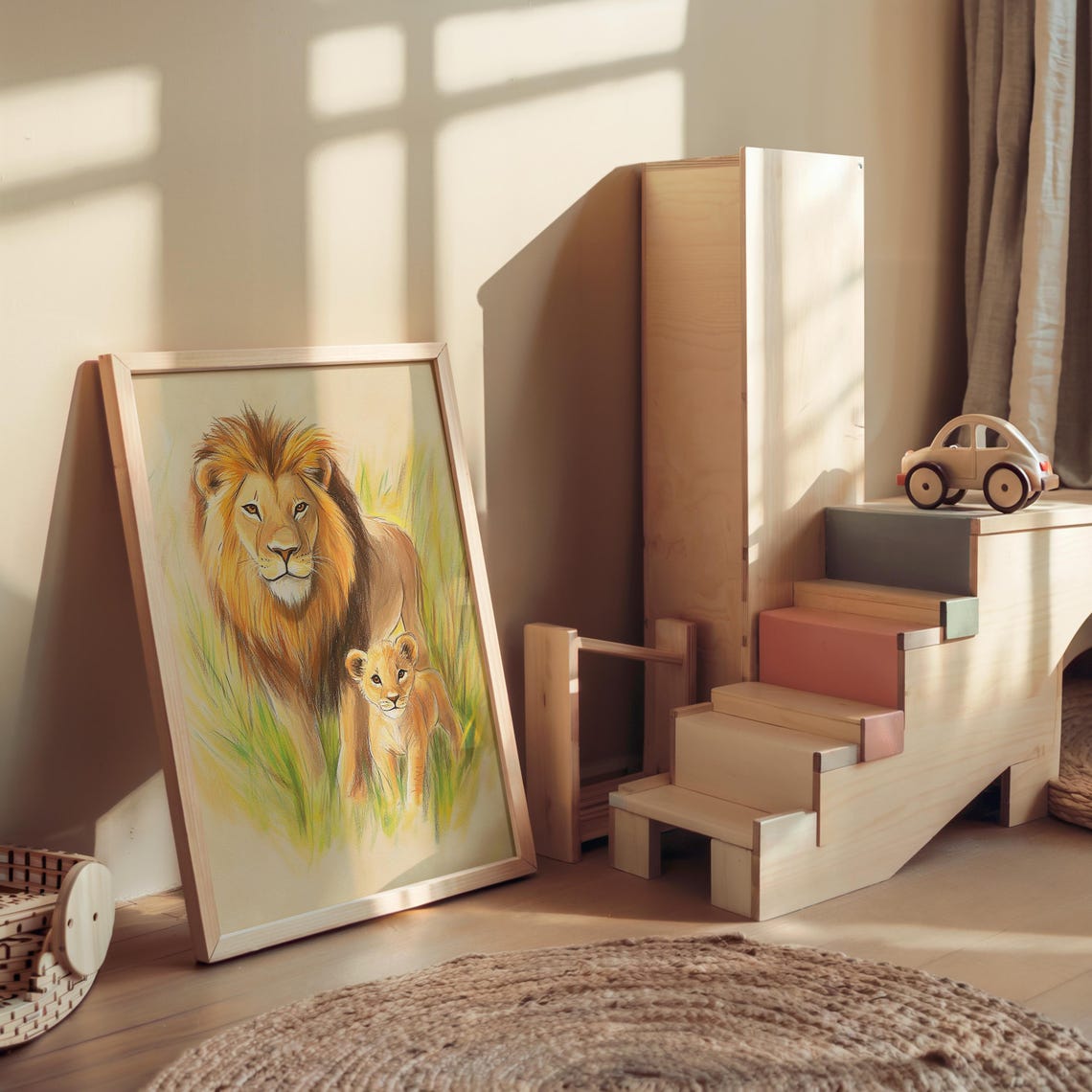 Nursery Lion And Baby Cub Safari Kids Room Animal King Decor Poster - Image 2