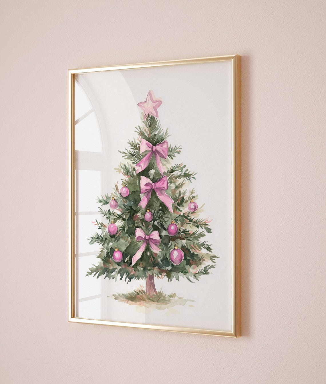Pink Coquette Christmas Tree with Bows and Ornaments Painting Poster - Image 4