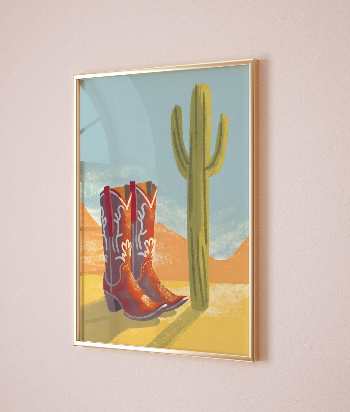 Embroidered Cowboy Boots Saguaro Cactus Desert Southwestern Art Poster - Image 3