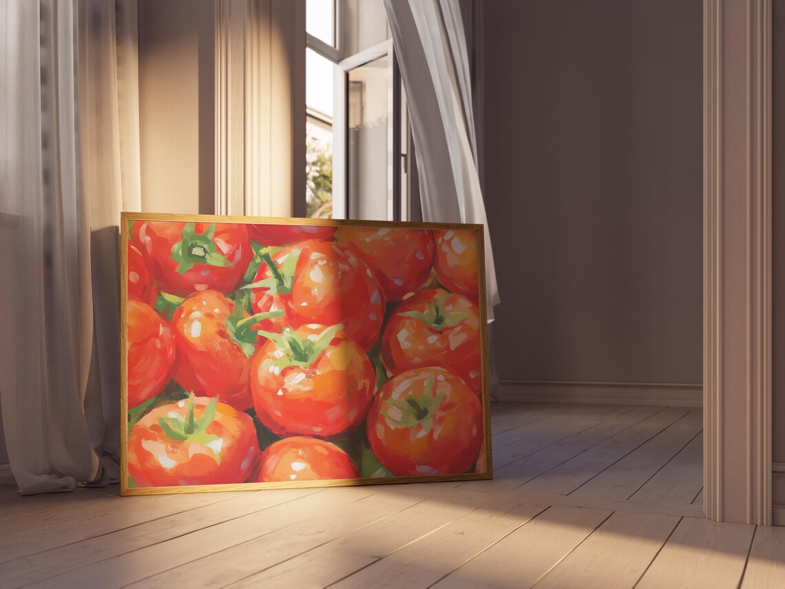 Ripe Red Tomatoes Close Up Oil Painting Bold Kitchen Food Wall Art Poster - Image 2