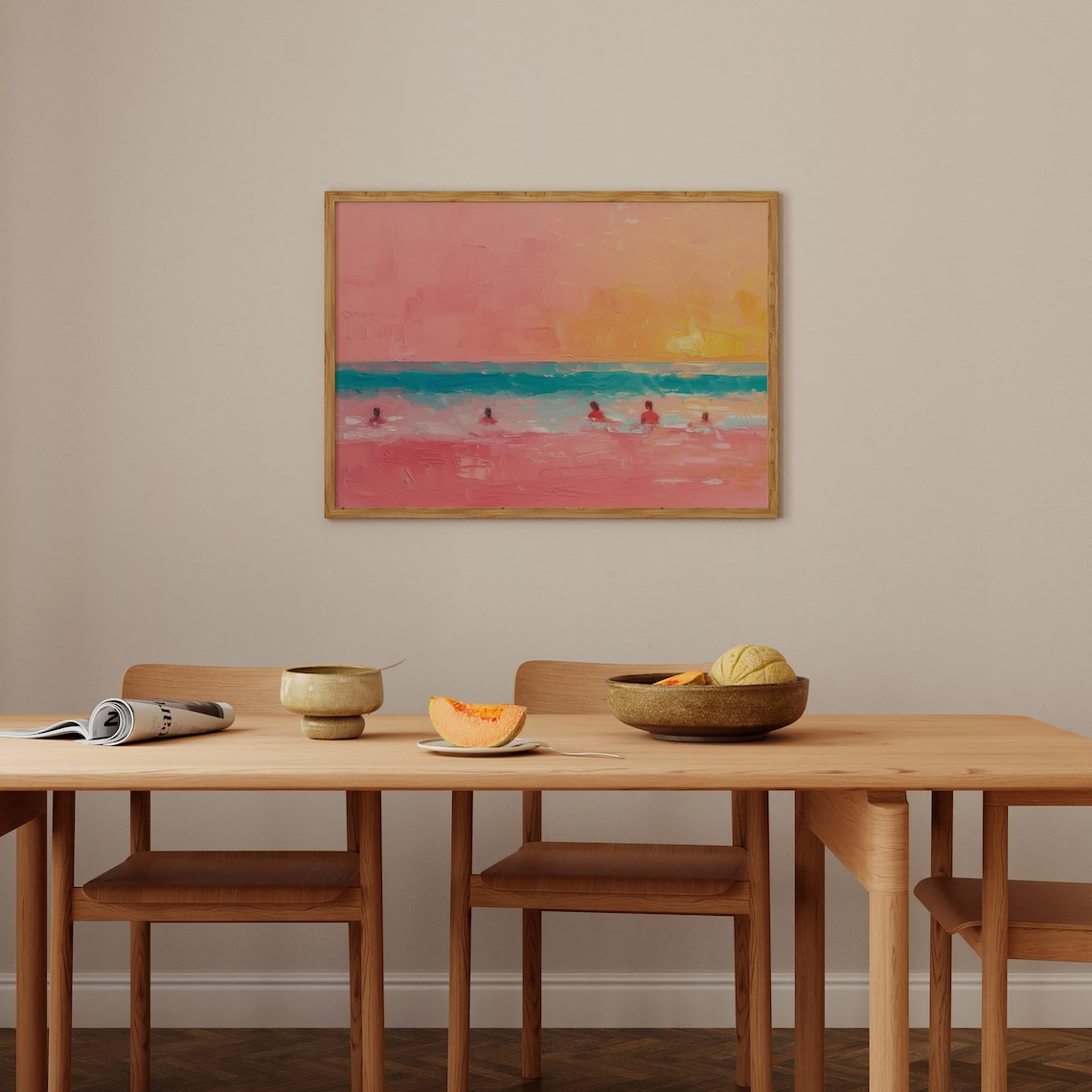 Tiny People Swimming At Sunset, Minimalist Art Print - Image 4